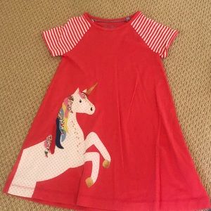 Mini Boden Girls short sleeve unicorn dress.